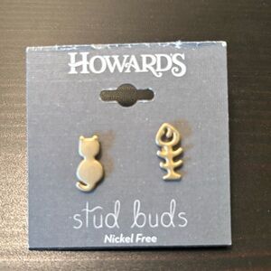 Cat and Fish Stud Earrings NEW